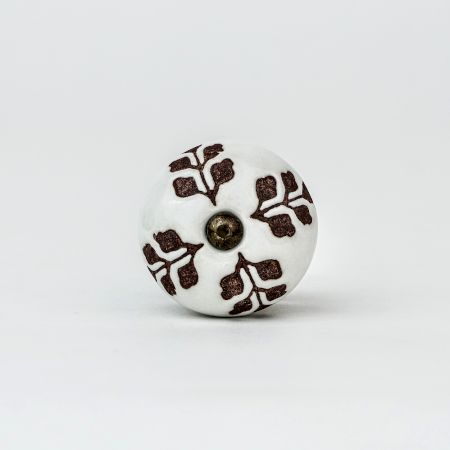 Brown Leaf Cut Flower Etched Ceramic Drawer Knob