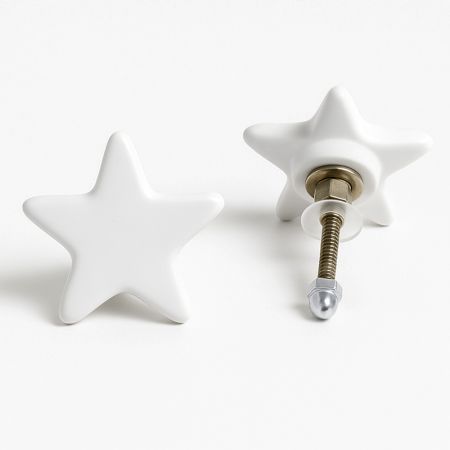 Solid White Star Ceramic Cabinet Knob
