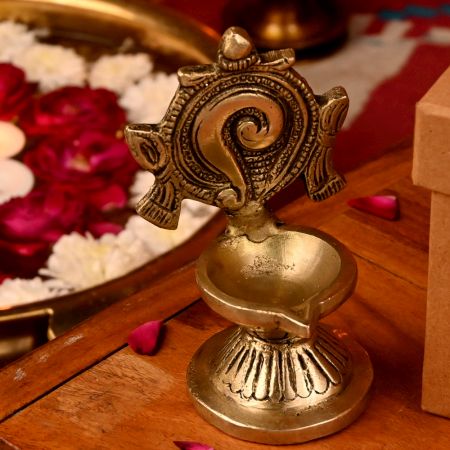 Religious Shankha Chakra Design Oil Lamp Diya For Festival