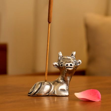 Silver Brass Mini Cow Incense Stick Holder
