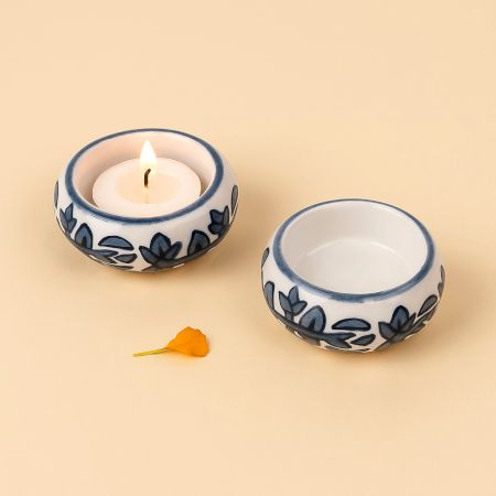 Adorning Handcrafted Ceramic Tea Light Holder for Decor in Set of 4