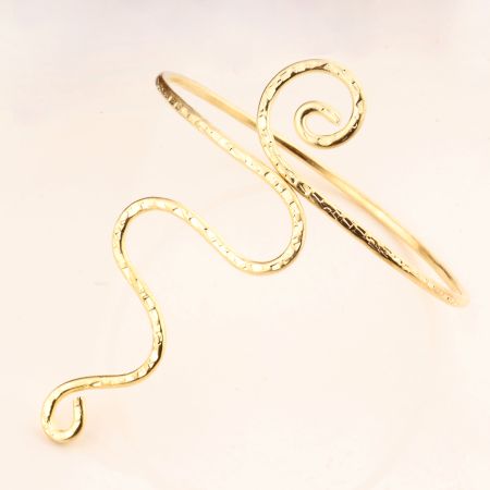 Gold Plated Spiral Brass Arm Bracelet - Adjustable Size