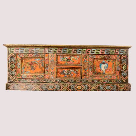 Handmade Wooden Painted Storage Box with Traditional Motifs and Antique Finish