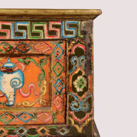 Handmade Wooden Painted Storage Box with Traditional Motifs and Antique Finish