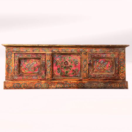 Handmade Wooden Chest with Tibetan Inspired Floral Design