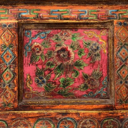 Handmade Wooden Chest with Tibetan Inspired Floral Design