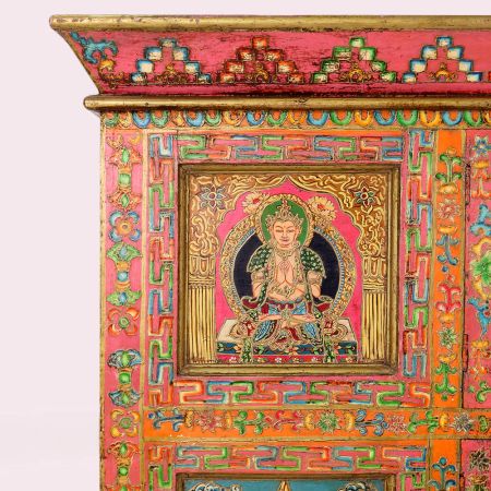 Traditional Handmade Wooden Storage Box with Multicolor Buddha Paintings