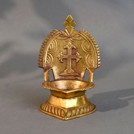 Antique Brass South Indian Cross Design Temple Diya