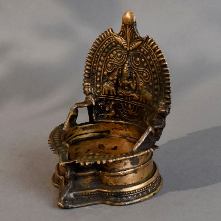 Brass South Indian Temple Art Diya with Deity Design