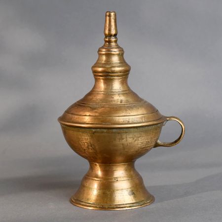 Vintage Brass Oil Lamp with Handle from Central India