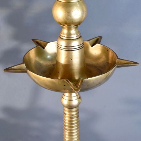 Vintage Brass Oil Lamp Pair with Lingam South Kerala Art