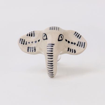 Handmade Ceramic Cream Black Elephant Design Cabinet Knob
