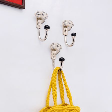 Handmade Ceramic Zinc Cream Black Elephant Wall Hooks- 3 Pieces