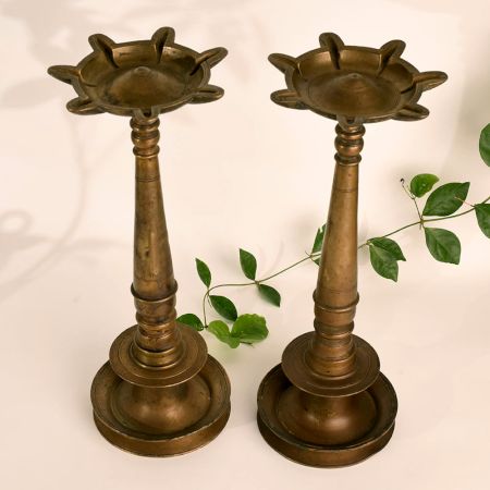 Antique Brass Oil Lamp in Pair for Pooja