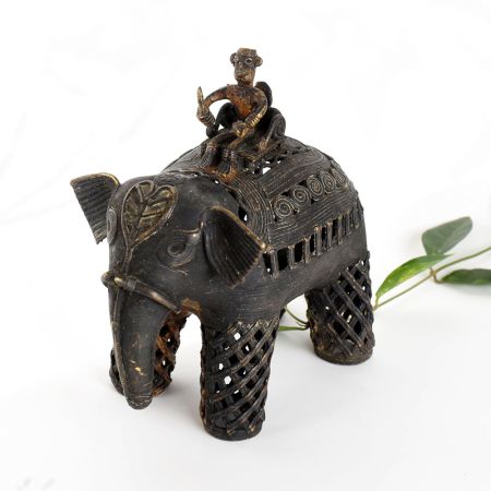 Tribal Brass Elephant Rider Sculpture for Home Decoration