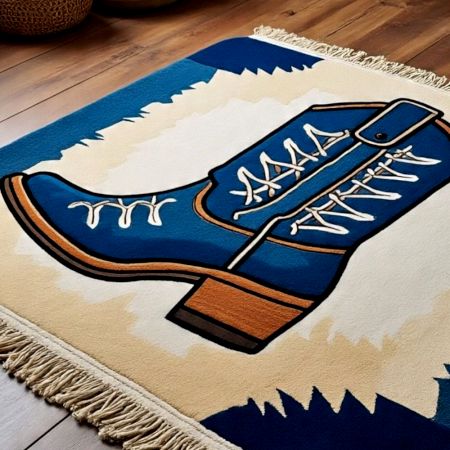 Handtufted Sneaker Motif Accent Wool Rug