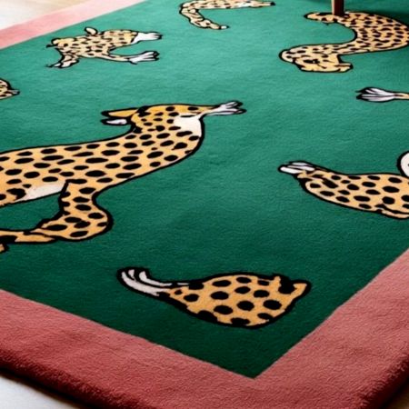 Handtufted Leopard Spot Green Wool Rug