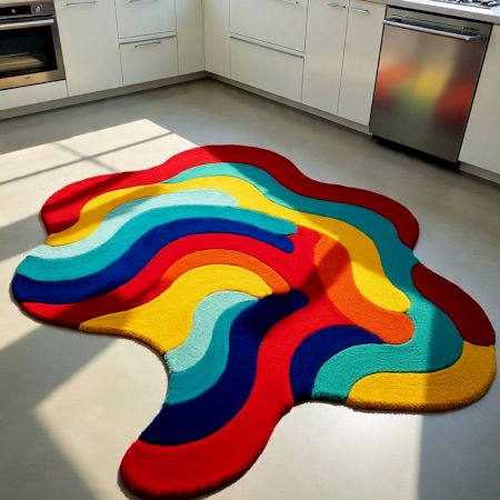 Handtufted Rainbow Wave Blob Wool Rug