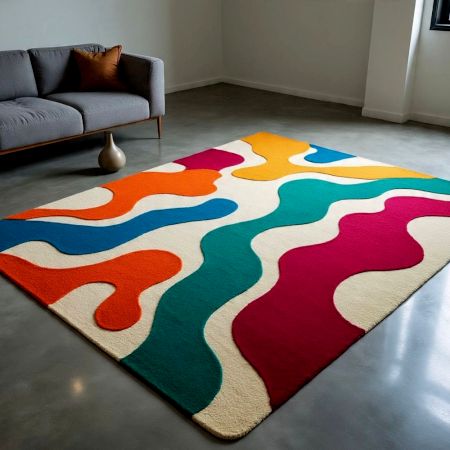 Handtufted Playful Waves Color Wool Rug