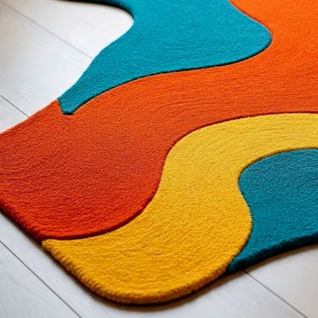 Handtufted Orange Teal Wave Wool Rug