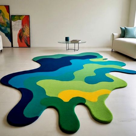 Handtufted Blue Green Puzzle Wool Rug
