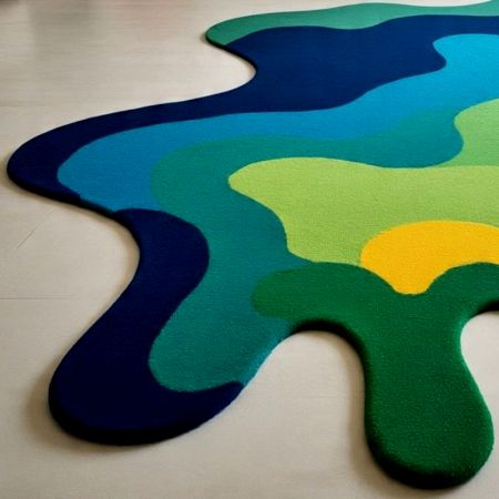 Handtufted Blue Green Puzzle Wool Rug