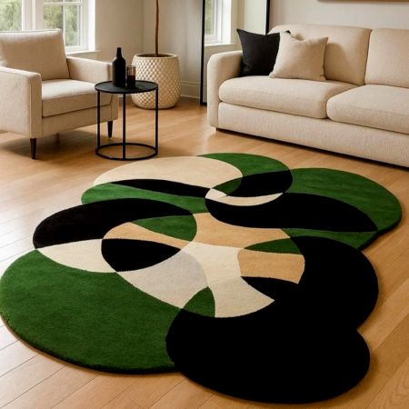 Handtufted Green Lily Pad Wool Rug