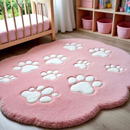Handtufted Pink Pawprint Play Wool Rug