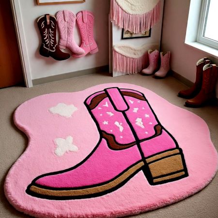 Handtufted Pink Cowboy Boot Wool Rug