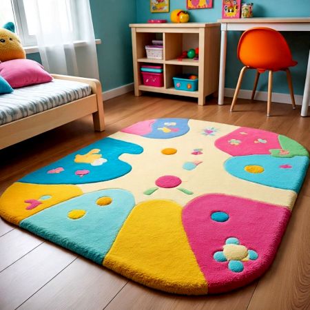 Handtufted Color Block Dotty Wool Rug