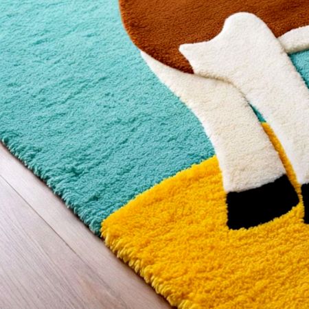 Handtufted Happy Cow Cartoon Wool Rug