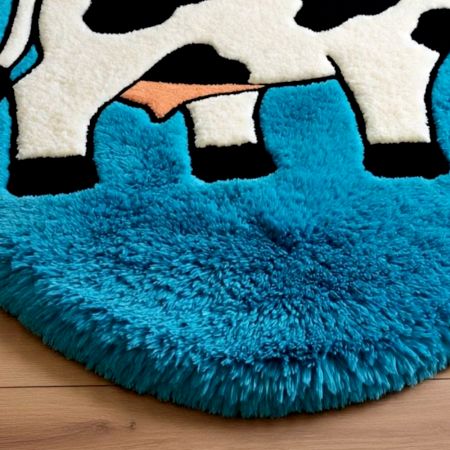Handtufted Blue Cow Cartoon Wool Rug