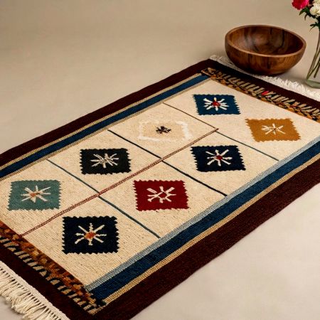 Handknotted Vintage Diamond Wool Rug