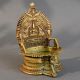 Traditional Brass South Indian Vintage Handmade Pooja Diya with Goddess Carving