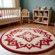 Handtufted Crimson Folk Motif Wool Rug