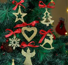 Handmade Golden Aluminium Christmas Ornaments - Set of 6