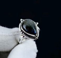 Labradorite 925 Sterling Silver Ring Handmade Crescent Moon for Women