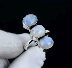 Three Moonstone 925 Sterling Silver Ring Handmade Boho Jewelry