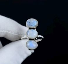 Three Moonstone 925 Sterling Silver Ring Handmade Boho Jewelry