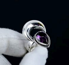 Crescent Moon Amethyst 925 Sterling Silver Ring Handmade Boho Jewelry