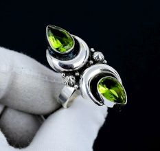 Peridot Moon 925 Sterling Silver Ring Boho Jewelry
