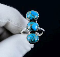 Blue Copper Turquoise 925 Sterling Silver Ring Handmade Boho Jewelry