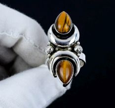 Tiger Eye Moon 925 Sterling Silver Ring Handmade Boho Jewelry