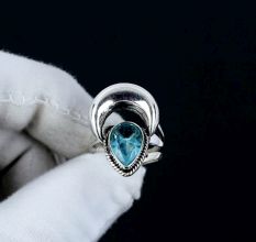Blue Topaz Moon 925 Sterling Silver Ring Handmade Boho Jewelry