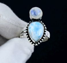 Larimar Moonstone Boho 925 Sterling Silver Ring Handmade Boho Jewelry
