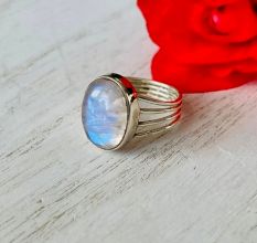 Rainbow Moonstone 925 Sterling Silver Ring Handmade Boho Jewelry