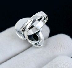 Blue Copper Turquoise Moon 925 Sterling Silver Ring Handmade Boho Jewelry