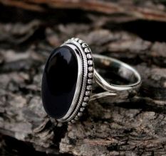 Black Onyx Gemstone Ring 925 Sterling Silver Handmade Jewelry for Women