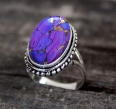 Purple Copper Turquoise 925 Sterling Silver Ring Handmade Boho Jewelry