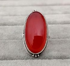 Carnelian Cabochon 925 Sterling Silver Ring Handmade Boho Jewelry